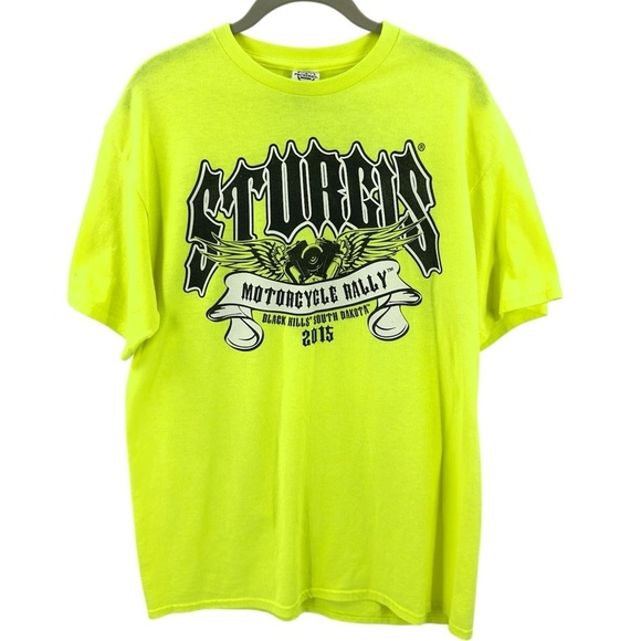 Delta Sturgis Motorcycle Rally Shirt Womens L Neon Yellow Short Sleeve Biker Top - Picture 10 of 10